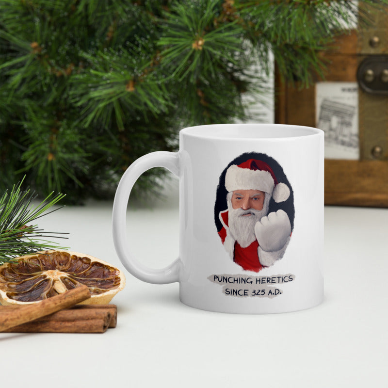 Santa Punching Heretics Mug