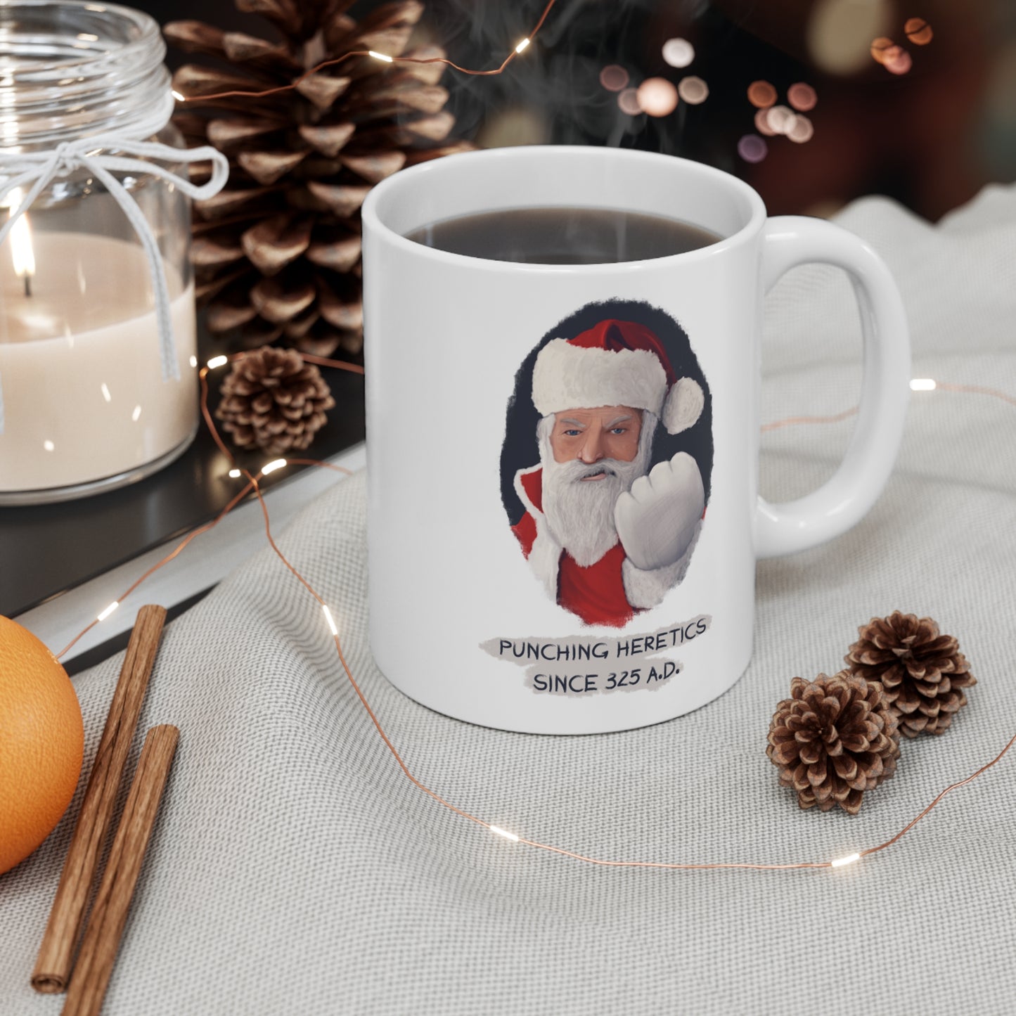 Santa Punching Heretics Mug